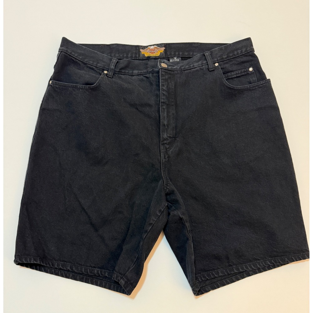 Harley Davidson Mens Black Denim Shorts Size 42 An American Legend Biker Moto